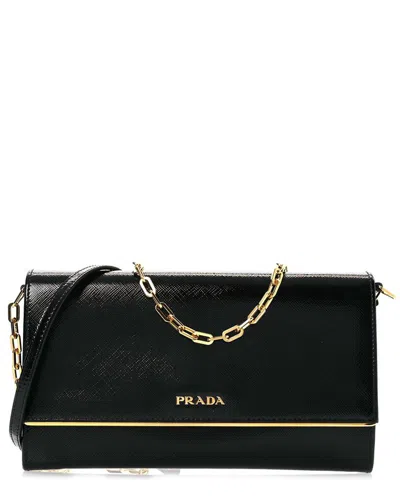 Prada Leather Wallet On Chain In Black