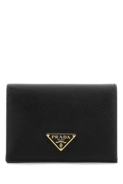 Prada Textured Wallet Cardholder Fold Over Design In Black