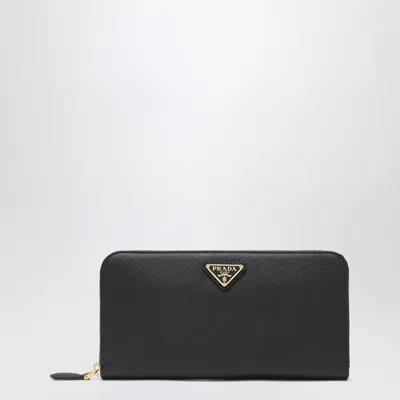 PRADA BLACK SAFFIANO ZIP-AROUND WALLET