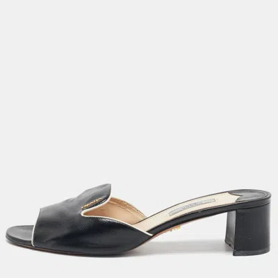 Pre-owned Prada Black Saffinao Patent Leather Slide Sandals Size 39