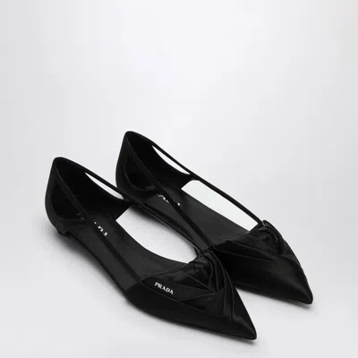Prada Black Satin Ballerina With Cut Out