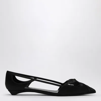 Prada Brushed Leather Cut-out Ballerinas Shoes In Black