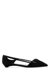 Prada Brushed Leather Cut-out Ballerinas Shoes In Black