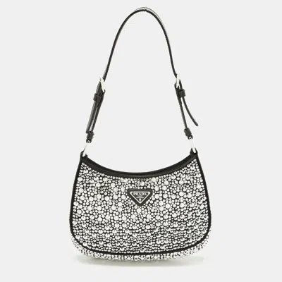 Pre-owned Prada Black Satin Crystal Embellished Cleo Shoulder Bag