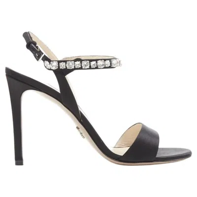 Pre-owned Prada Black Satin Crystal Embellished Strappy High Heel Sandals Eu37