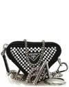 Prada Black Satin Crystal Mini Triangle Card Holder With Strap (authentic Pre-  Loved) In Black