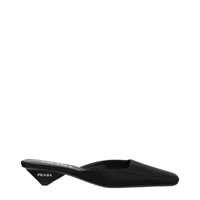 PRADA BLACK SATIN FLAT SANDALS