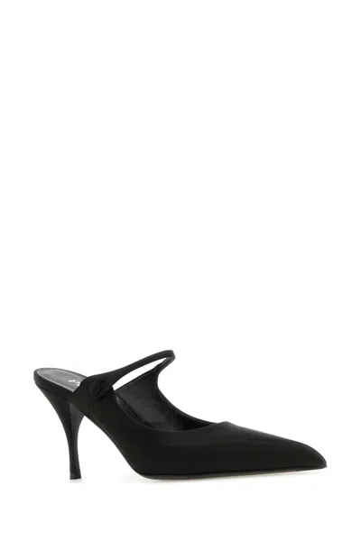 Prada Black Satin Mules In Nero