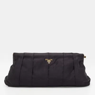 Pre-owned Prada Black Satin Pleated Frame Clutch