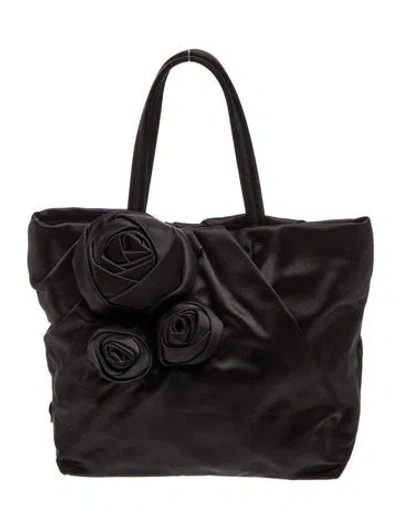 Pre-owned Prada Black Satin Raso Rose Handbag