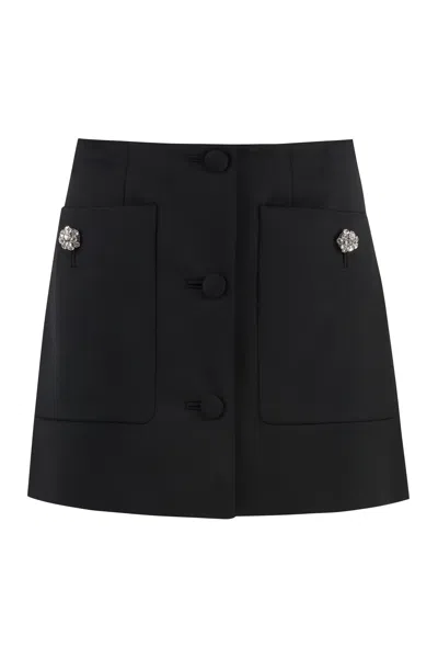 Prada Black Satin Skirt With Embellished Buttons For Women