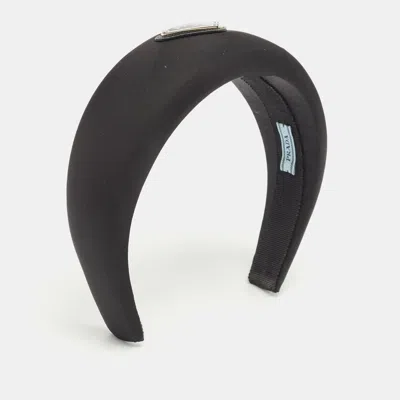 Pre-owned Prada Black Satin Triangle Logo Wide Headband