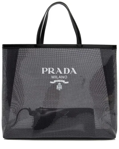 Prada Black Sequin Mesh Logo Large Tote (authentic Pre-loved)