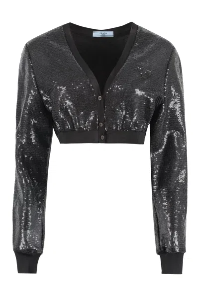 PRADA PRADA BLACK SEQUINS CARDIGAN