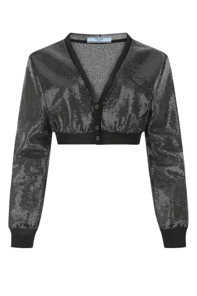 Prada Black Sequins Cardigan In F0002