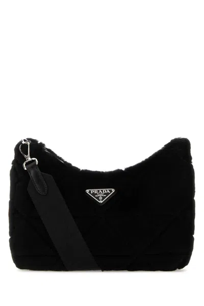 Prada Woman Black Shearling Shoulder Bag