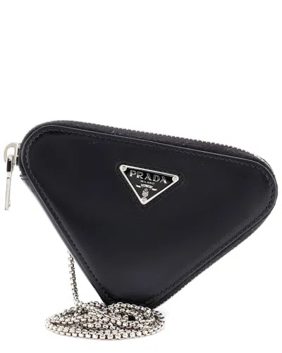Prada Black Sheep Leather Triangle Pouch Bag With Chain Mini (authentic Pre-  Loved)