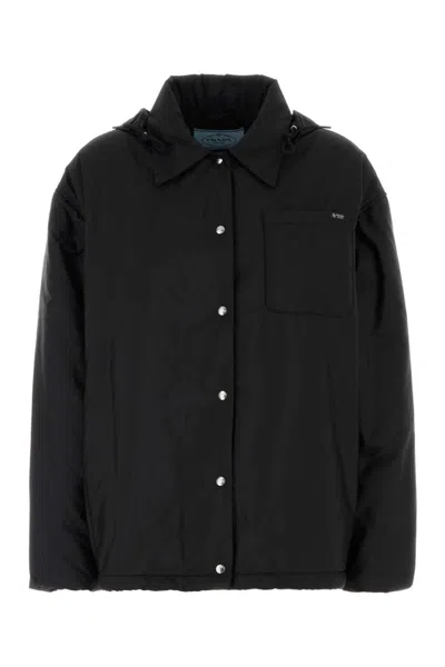 Prada Black Shirt Collar Jacket In Animal Print