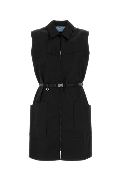 Prada Women Black Shirt Collar Mini Dress, Xs Luxury Dresses For Women Darveys