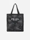 Prada Womens Black Logo-embellished Crochet Viscose Tote Bag In Black