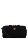 Prada Enamel-triangle Crossbody Bag In Black