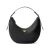Prada Triangle Logo Plaque Moon Shaped Shoulder Bag In Black