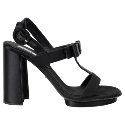 Pre-owned Prada Black Silk 2013 Bow Satin Platform Sandals Shoes 39