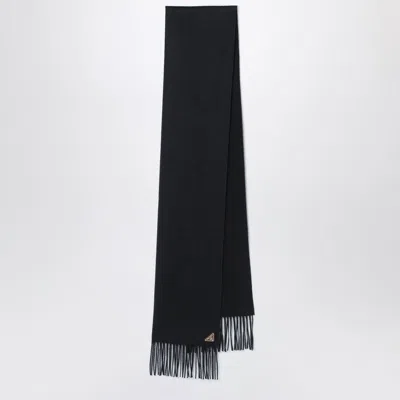 Prada Black Silk And Cashmere Scarf With Fringes
