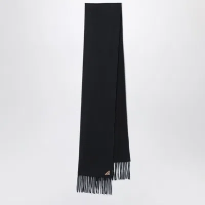 Prada Black Silk And Cashmere Scarf With Fringes