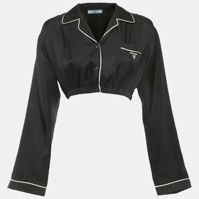 Pre-owned Prada Black Silk Crop Shirt S
