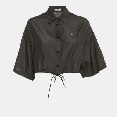Pre-owned Prada Black Silk Drawstring Hem Crop Shirt S