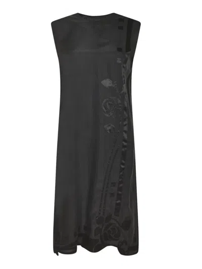 Prada Floral Embroidered Silk Dress In Black