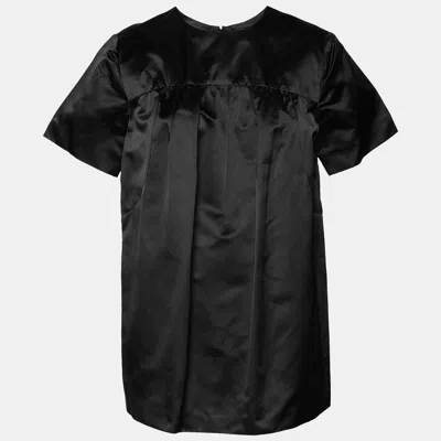 Pre-owned Prada Black Silk Gathered Detail Top M