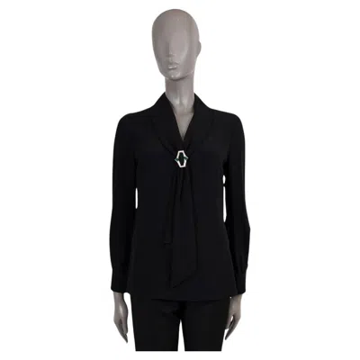 Pre-owned Prada Black Silk Jewelled Lavaliere Blouse Shirt 40 S