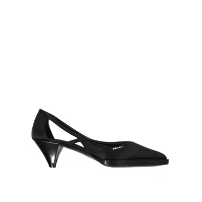 PRADA BLACK SILK MID HEEL PUMPS