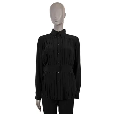 Pre-owned Prada Black Silk Pleated Blouse Shirt 40 S
