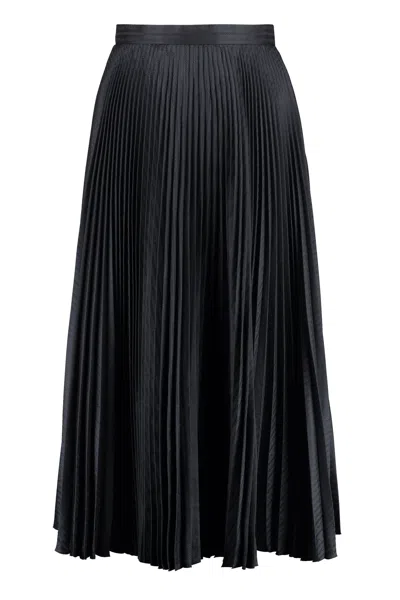 Prada Black Silk Pleated Logo Skirt For Women