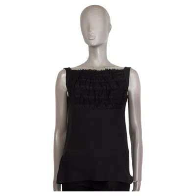 Pre-owned Prada Black Silk Ruched Tank Top Shirt 38 Xs