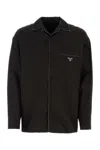 Prada Contrast-trim Silk Pajama Shirt In Nero