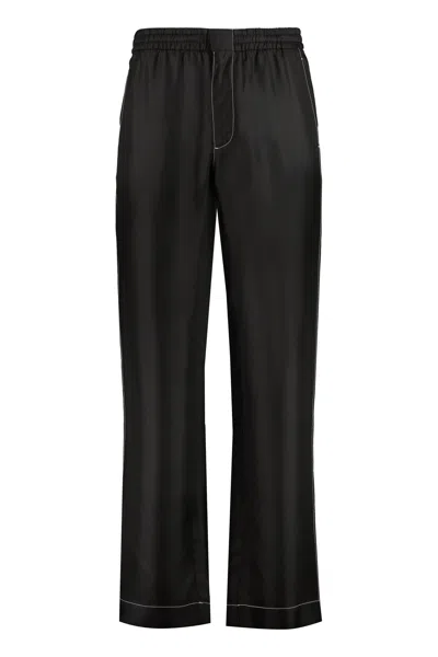 Prada Black Silk Trousers With Drawstring Waist For Men