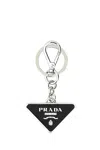 Prada Two-tone Leather And Metal Keychain In Black