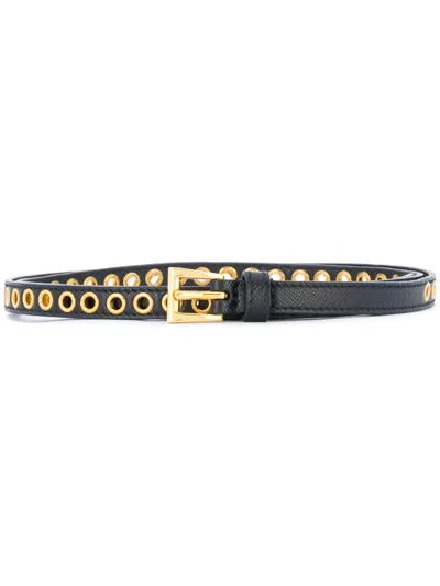 Prada Skinny Leather Belt Eyelet Detailing Hardware In Blue
