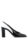 Prada Block Heel Patent Finish Pointed Toe Ballerina Shoes In Black
