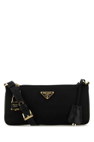PRADA WOMEN BLACK SMALL LEATHER-TRIM SHOULDER BAG, ONESIZE LUXURY SHOULDER BAGS FOR WOMEN DARVEYS