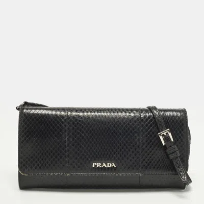 Pre-owned Prada Black Snakeskin Leather Strap Clutch