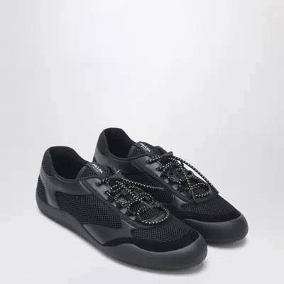 Prada Speedrock Leather And Mesh Fabric Sneakers In Black