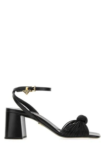 Prada Leather Heel Sandals With 7 Cm Heel In Black