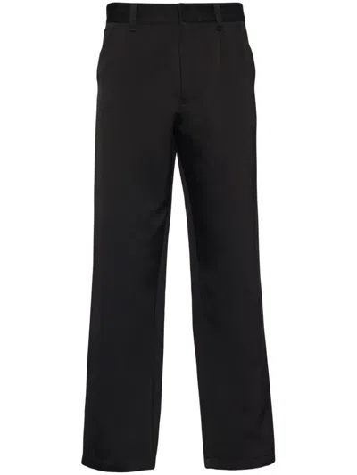 Prada Cotton-silk Straight-leg Trousers In Black