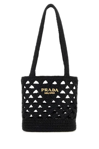 Prada Black Straw Handbag In Orange