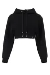 Prada Stretch Cotton Blend Sweater With Cropped Length And Hood In Nero
